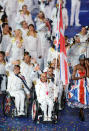 LONDON, ENGLAND - AUGUST 29: Wheelchair tennis player Peter Norfolk of Great Britain carries the flag during the Opening Ceremony of the London 2012 Paralympics at the Olympic Stadium on August 29, 2012 in London, England. (Photo by Gareth Copley/Getty Images)