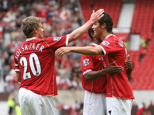 Ronaldo (right) previously played alongside current manager Solskjaer (left)