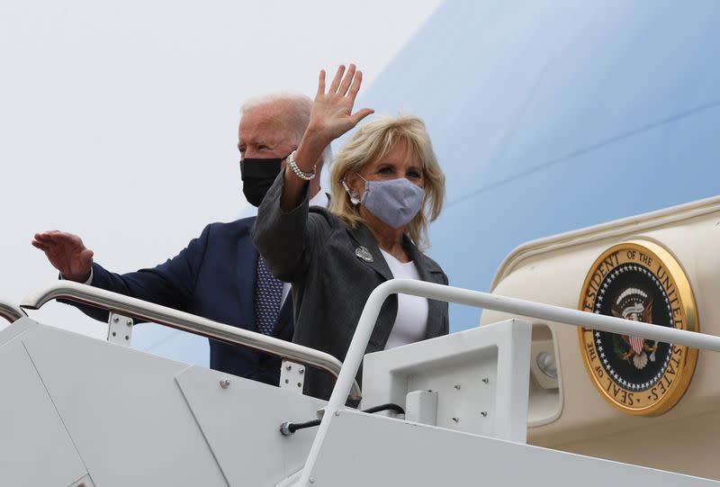 U.S. President Joe Biden and first lady Jill Biden depart Joint Base Andrews in Maryland