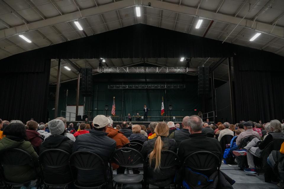 GOP presidential candidate Vivek Ramaswamy speaks to voters on Monday, Jan. 15, 2024, at Horizon Events Center in Clive.