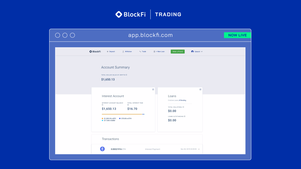 BlockFi's interest account. (Credit: BlockFi)