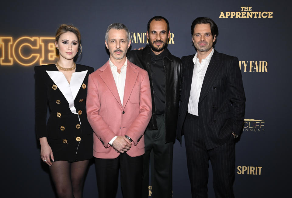 Maria Bakalova, Jeremy Strong, Ali Abbasi and Sebastian Stan at the New York premiere screening of “The Apprentice” held at the DGA Theater on October 8, 2024 in New York City.