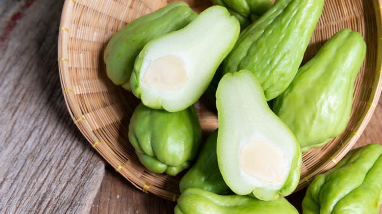 A basket full of fresh chayote