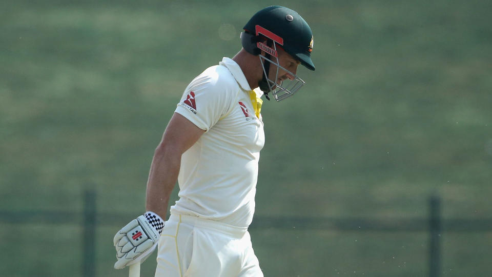 Shaun Marsh suffered a lonely walk back to the rooms after facing just nine balls. Pic: Getty