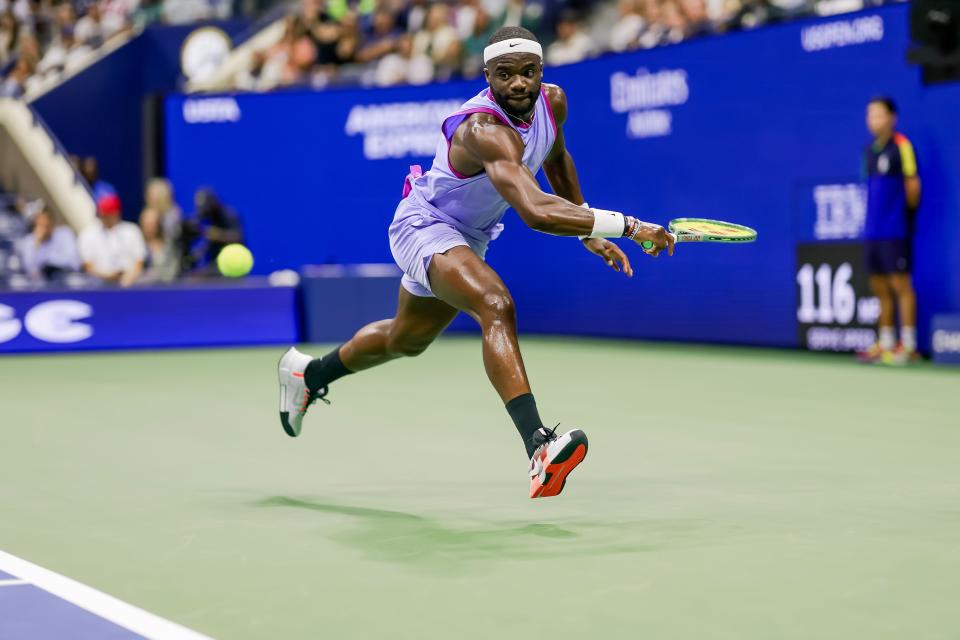 Frances Tiafoe of the United States in action against Taylor Fritz of the United States during their men's semifinals match of the US Open Tennis Championships at the USTA Billie Jean King National Tennis Center in Flushing Meadows, New York, USA, 06 September 2024.  EPA/JOHN G. MABANGLO (EPA)