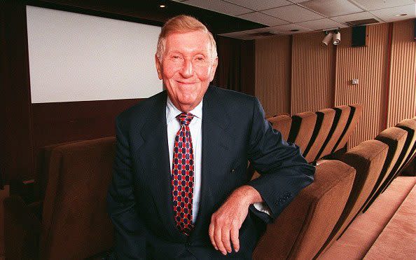 Viacom chairman Sumner Redstone in a screening room at National Amusements - John Blanding/The Boston Globe via Getty