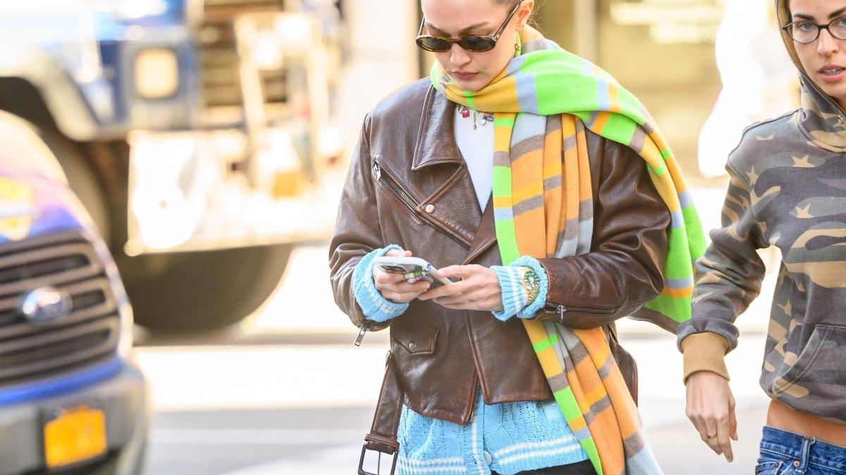 Gigi Hadid Gives a Lesson in Layering in a Colorful Sweater and Maxi Skirt