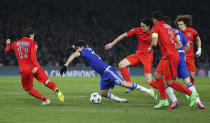 Football - Chelsea v Paris St Germain - UEFA Champions League Second Round Second Leg - Stamford Bridge, London, England - 11/3/15 Chelsea's Diego Costa goes down in the area and appeals for a penalty Reuters / Stefan Wermuth Livepic EDITORIAL USE ONLY.