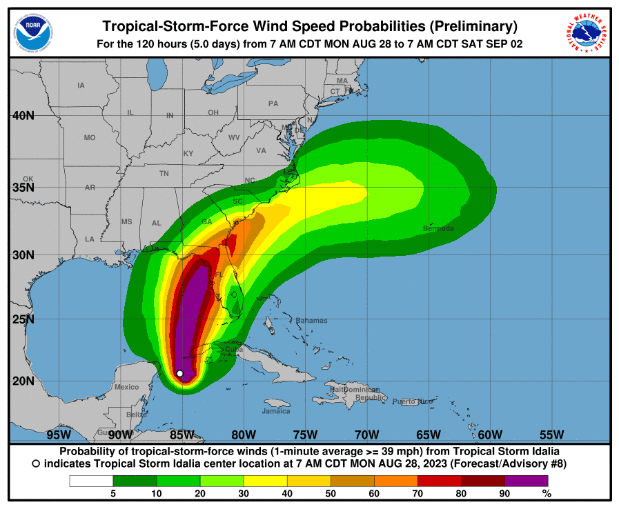 Tropical Storm Idalia 11 a.m. Aug. 28, 2023.