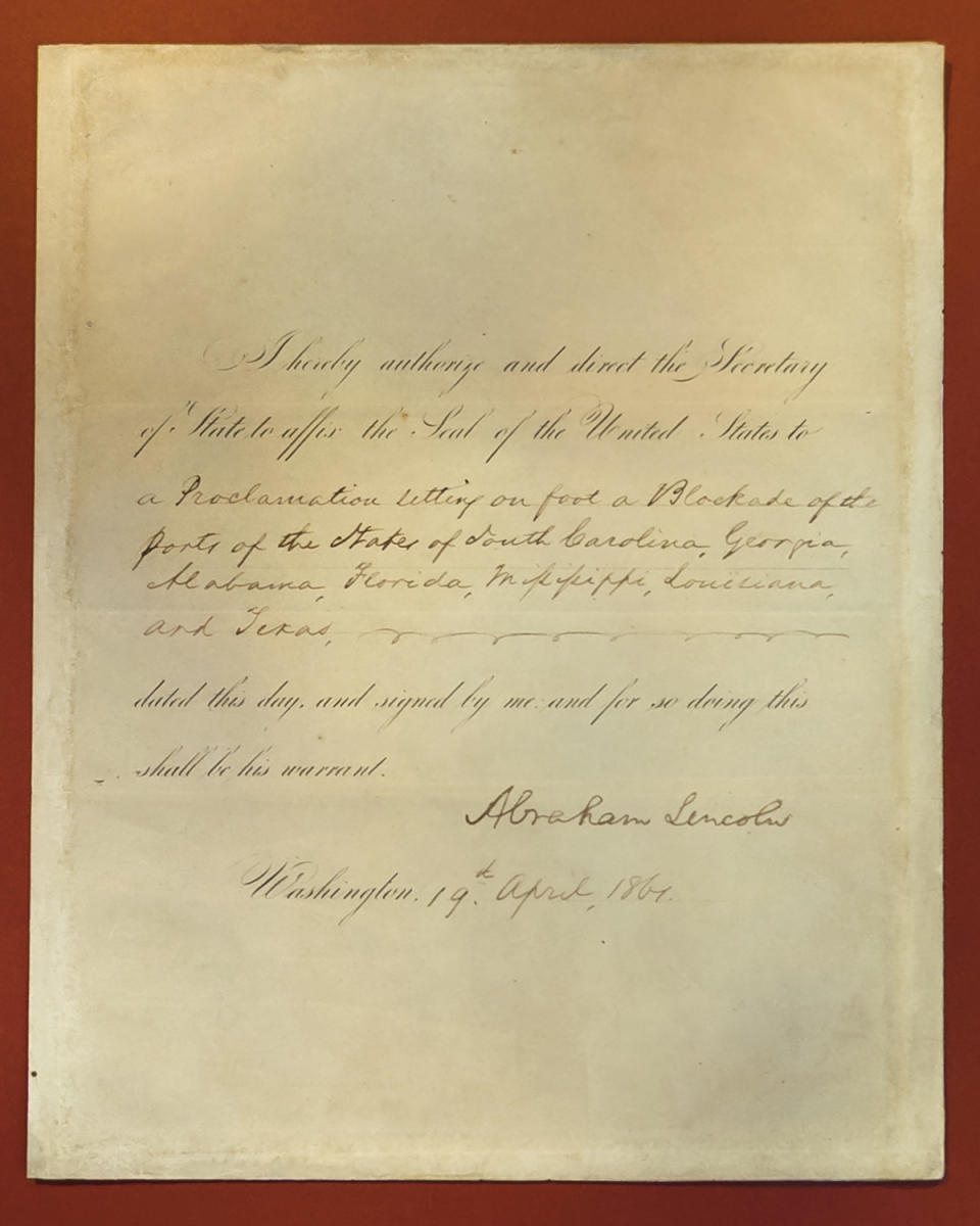 Lincoln's Civil War order to block Confederate ports donated to ...
