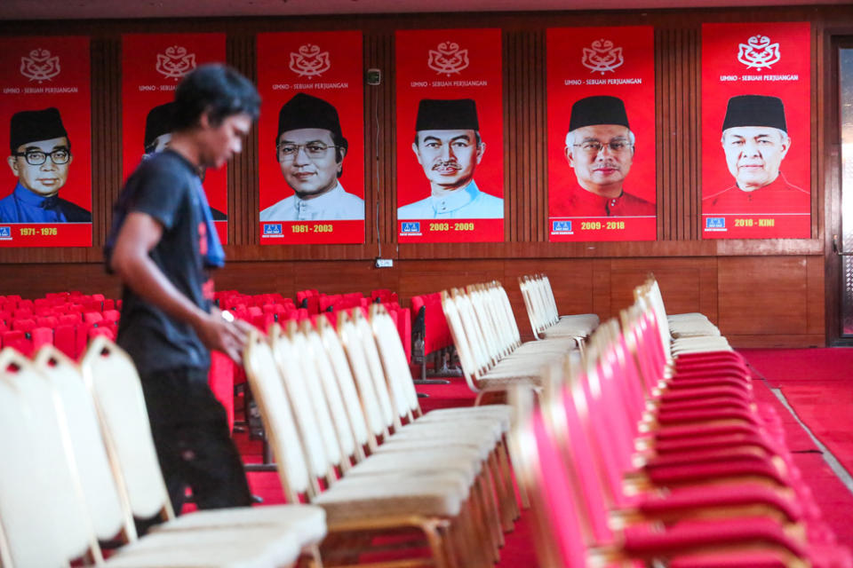 Preparations in full swing for the 2019 Umno general assembly at Putra World Trade Centre in Kuala Lumpur December 3, 2019. — Picture by Choo Choy May