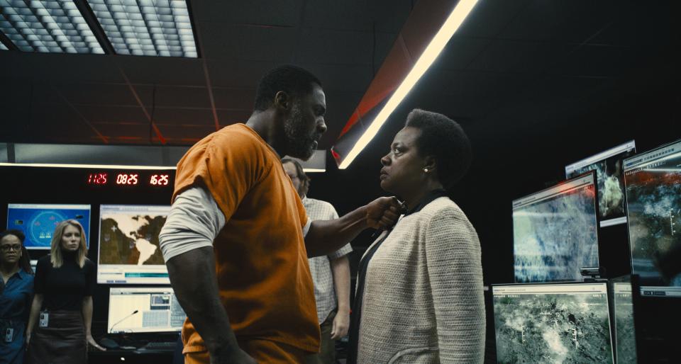 Bloodsport (Idris Elba) doesn't appreciate being manipulated by Task Force X leader Amanda Waller (Viola Davis) in 'The Suicide Squad."