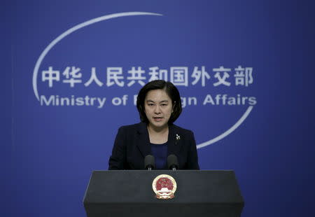 FILE PHOTO: Hua Chunying, spokeswoman of China's Foreign Ministry, speaks at a regular news conference, in Beijing, China, January 6, 2016. REUTERS/Jason Lee/Files