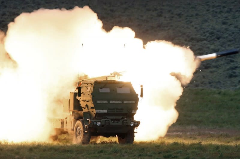 美製M142高機動性多管火箭系統（M142 High Mobility Artillery Rocket System），簡稱「海馬斯」（HIMARS）（AP）