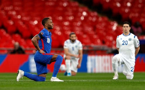   <span class="attribution"><a class="link " href="https://www.alamy.com/englands-raheem-sterling-take-a-knee-prior-to-the-fifa-2022-world-cup-qualifying-match-at-wembley-stadium-london-picture-date-thursday-march-25-2021-image416371677.html?pv=1&stamp=2&imageid=8DD48843-C18C-4FAD-9477-E758FF8446BA&p=309221&n=18&orientation=0&pn=1&searchtype=0&IsFromSearch=1&srch=foo%3Dbar%26st%3D0%26sortby%3D2%26qt%3D%2522take%2520a%2520knee%2522%2520england%26qt_raw%3D%2522take%2520a%2520knee%2522%2520england%26qn%3D%26lic%3D3%26edrf%3D0%26mr%3D0%26pr%3D0%26aoa%3D1%26creative%3D%26videos%3D%26nu%3D%26ccc%3D%26bespoke%3D%26apalib%3D%26ag%3D0%26hc%3D0%26et%3D0x000000000000000000000%26vp%3D0%26loc%3D0%26ot%3D0%26imgt%3D0%26dtfr%3D20210315%26dtto%3D20210915%26size%3D0xFF%26blackwhite%3D%26cutout%3D%26archive%3D1%26name%3D%26groupid%3D%26pseudoid%3D%26userid%3D%26id%3D%26a%3D%26xstx%3D0%26cbstore%3D1%26resultview%3DsortbyPopular%26lightbox%3D%26gname%3D%26gtype%3D%26apalic%3D%26tbar%3D1%26pc%3D%26simid%3D%26cap%3D1%26customgeoip%3DGB%26vd%3D0%26cid%3D%26pe%3D%26so%3D%26lb%3D%26pl%3D0%26plno%3D%26fi%3D0%26langcode%3Den%26upl%3D0%26cufr%3D%26cuto%3D%26howler%3D%26cvrem%3D0%26cvtype%3D0%26cvloc%3D0%26cl%3D0%26upfr%3D%26upto%3D%26primcat%3D%26seccat%3D%26cvcategory%3D*%26restriction%3D%26random%3D%26ispremium%3D1%26flip%3D0%26contributorqt%3D%26plgalleryno%3D%26plpublic%3D0%26viewaspublic%3D0%26isplcurate%3D0%26imageurl%3D%26saveQry%3D%26editorial%3D%26t%3D0%26filters%3D1" rel="nofollow noopener" target="_blank" data-ylk="slk:PA Images/Alamy;elm:context_link;itc:0;sec:content-canvas">PA Images/Alamy</a></span>