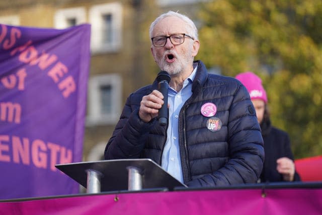 Jeremy Corbyn speaks at a rally outside Kings Cross Station