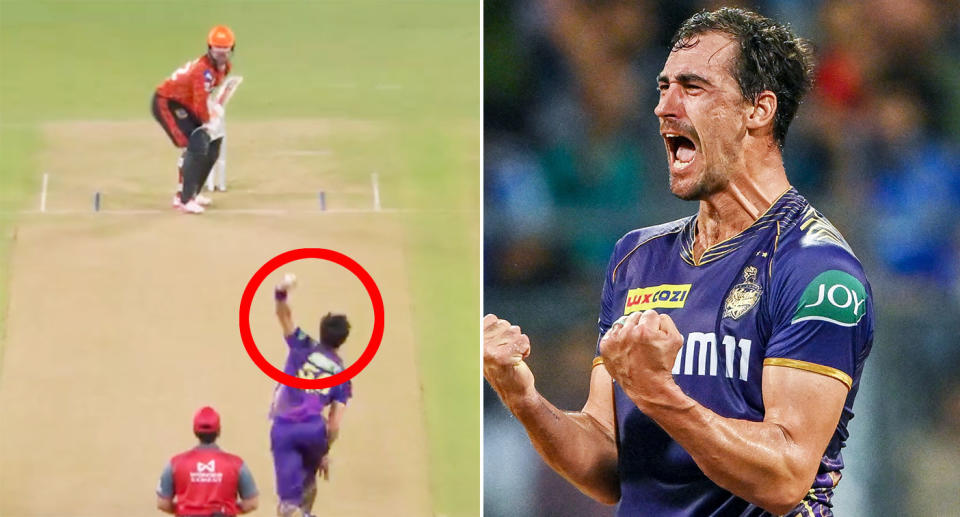 Pictured here, Mitchell Starc removes Travis Head for a duck in the IPL finals.