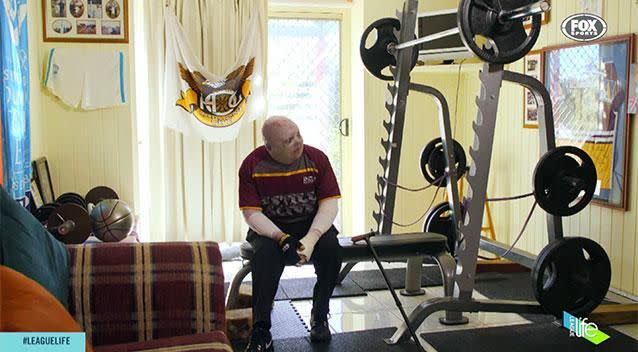 Despite his condition, Dean Clifford is now a keen powerlifter and often trains with the Broncos. Photo: Fox Sports