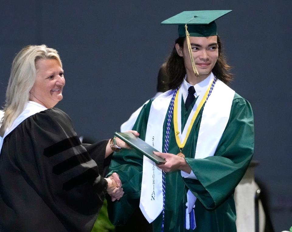 DeLand High School Salutatorian Ian Moore during Commencement Exercises at the Ocean Center in Daytona Beach, Friday, May 27, 2022