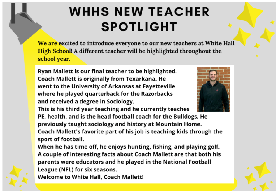 Ryan Mallett teacher spotlight for White Hall High School in Arkansas.