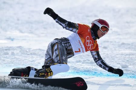 Snowboard - Pyeongchang 2018 Winter Olympics - Women's Parallel Giant Slalom Finals - Phoenix Snow Park - Pyeongchang, South Korea - February 24, 2018 - Ester Ledecka of Czech Republic competes. REUTERS/Dylan Martinez