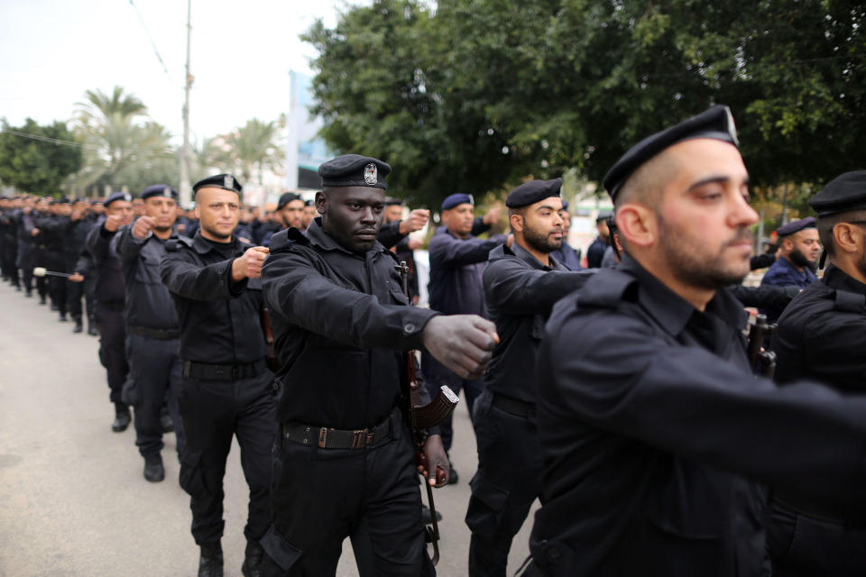 Hamas police officers rally in Gaza