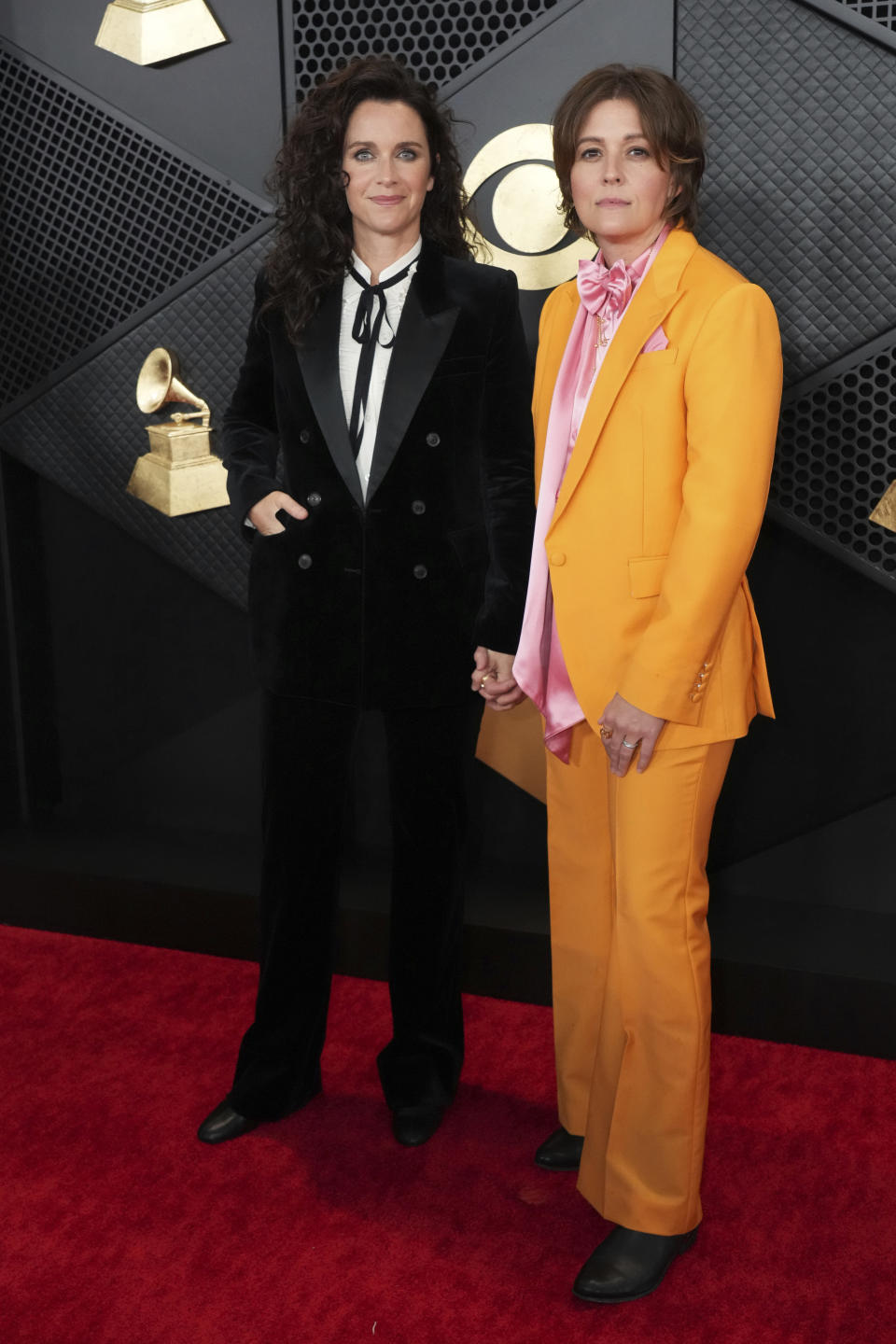 Catherine Shepherd, left, and Brandi Carlile arrive at the 66th annual Grammy Awards on Sunday, Feb. 4, 2024, in Los Angeles. (Photo by Jordan Strauss/Invision/AP)