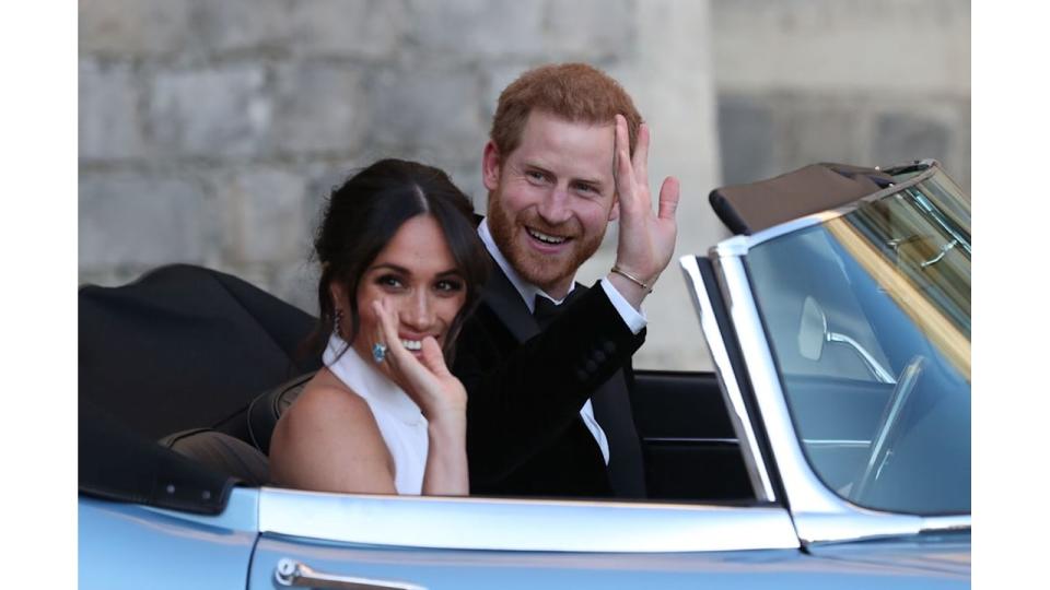 Prince Harry driving Meghan Markle on their wedding day