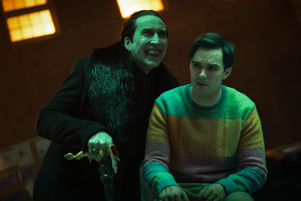 Renfield (Nicholas Hoult, right) works for Dracula (Nicolas Cage), the worst boss ever, in the horror comedy "Renfield."
