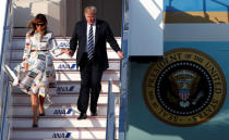 U.S. President Donald Trump and first lady Melania Trump arrive aboard Air Force One at Tokyo Haneda Airport in Tokyo, Japan May 25, 2019. REUTERS/Issei Kato