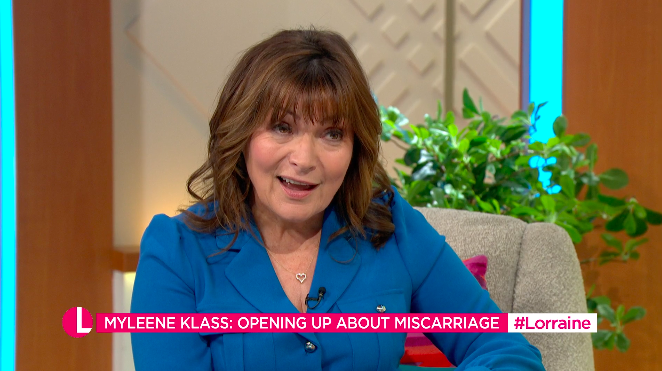 Lorraine Kelly spoke to Myleene Klass about the grief of losing a pregnancy over 20 years ago. (ITV)