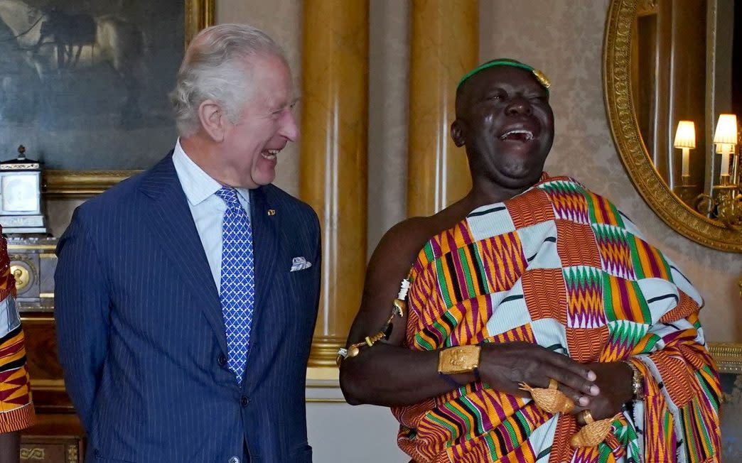 King Charles met with Otumfuo Osei Tutu II, the leader of the Asente nation, at Buckingham Palace ahead of the Coronation in May last year