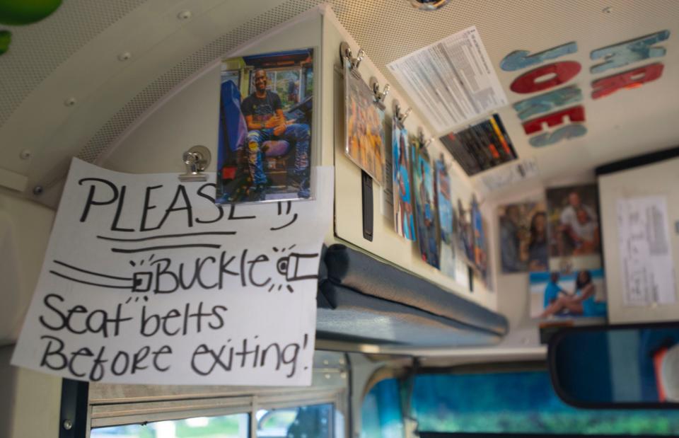 The interior of Cordarius Jones's bus is decorated with an assortment of images. This year, he went with a combo theme of Mario and Dr. Seuss to decorate the inside.