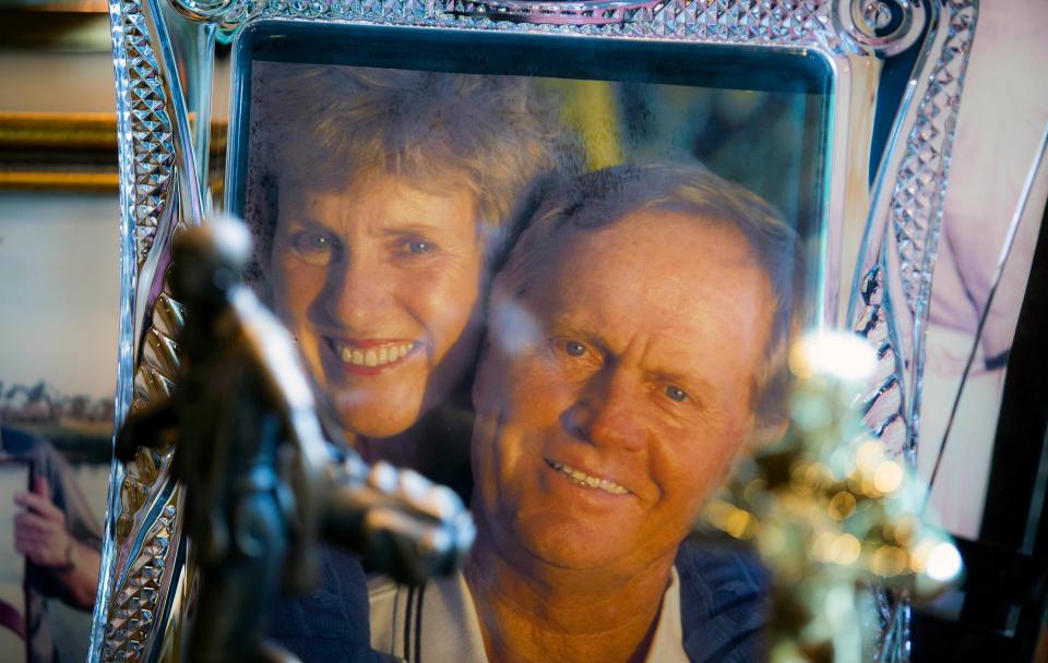 A framed photo of Barbara and Jack Nicklaus sits in the office at his home in Lost Tree Village. [Allen Eyestone/The Palm Beach Post]