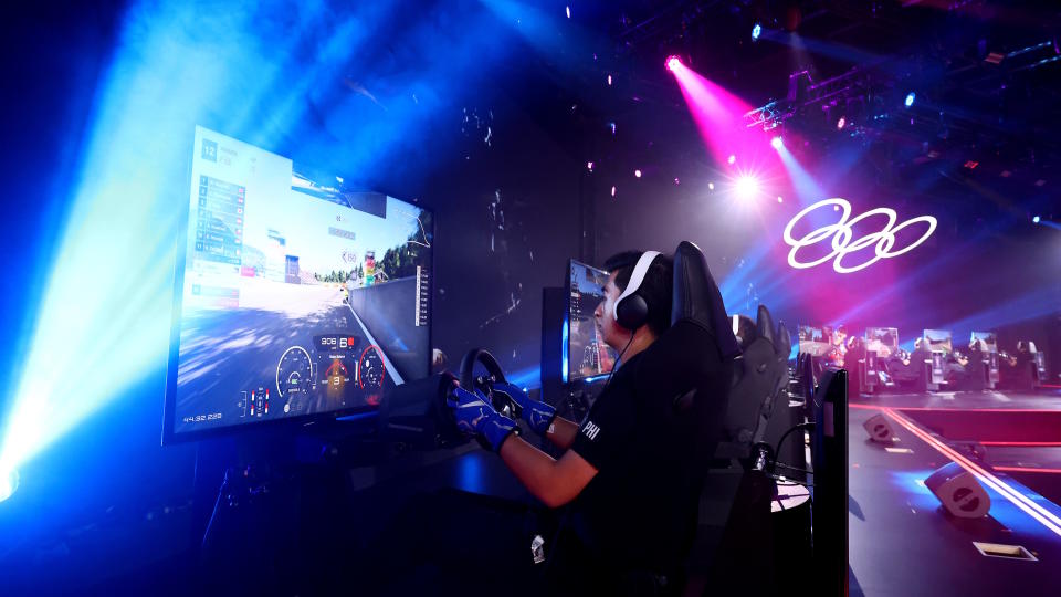  SINGAPORE, SINGAPORE - JUNE 25: Inigo Anton of Team Philippines competes in the Gran Turismo motor sport qualifying rounds on day four of the Olympic Esports Week at Suntec Singapore Convention & Exhibition Centre on June 25, 2023 in Singapore. (Photo by Yong Teck Lim/Getty Images). 