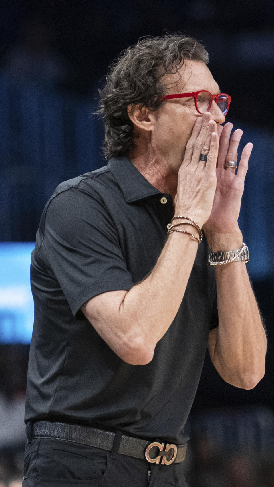 Atlanta Hawks head coach Quin Snyder yells during the first half of an NBA basketball game against the Utah Jazz, Tuesday, Feb. 27, 2024, in Atlanta. (AP Photo/Hakim Wright Sr.)