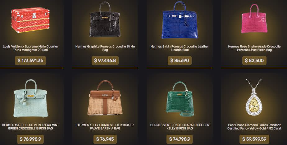 Top prizes listed on MysteryBrand.net include a $173,691.36 Louis Vuitton trunk. (Photo: MysteryBrand.net)