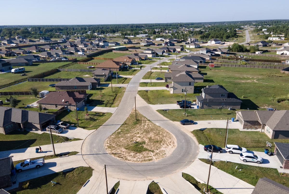 An overhead view of the Colony Ridge development in New Caney on Monday, Oct. 9, 2023.