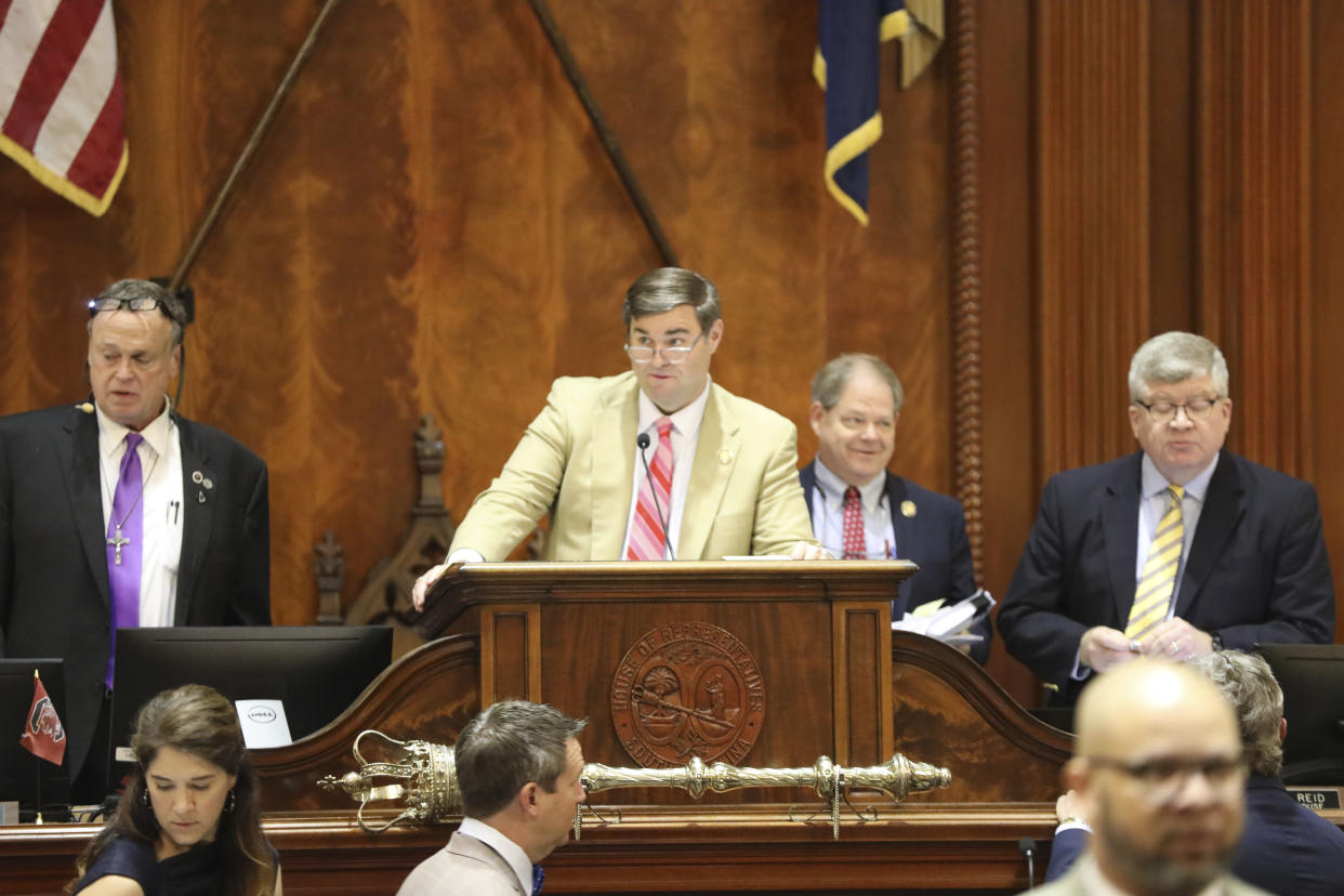 South Carolina House Speaker Murrell Smith presides over the House as it restarted its debate on an abortion bill, Wednesday, May 17, 2023, in Columbia, S.C. (AP Photo/Jeffrey Collins)