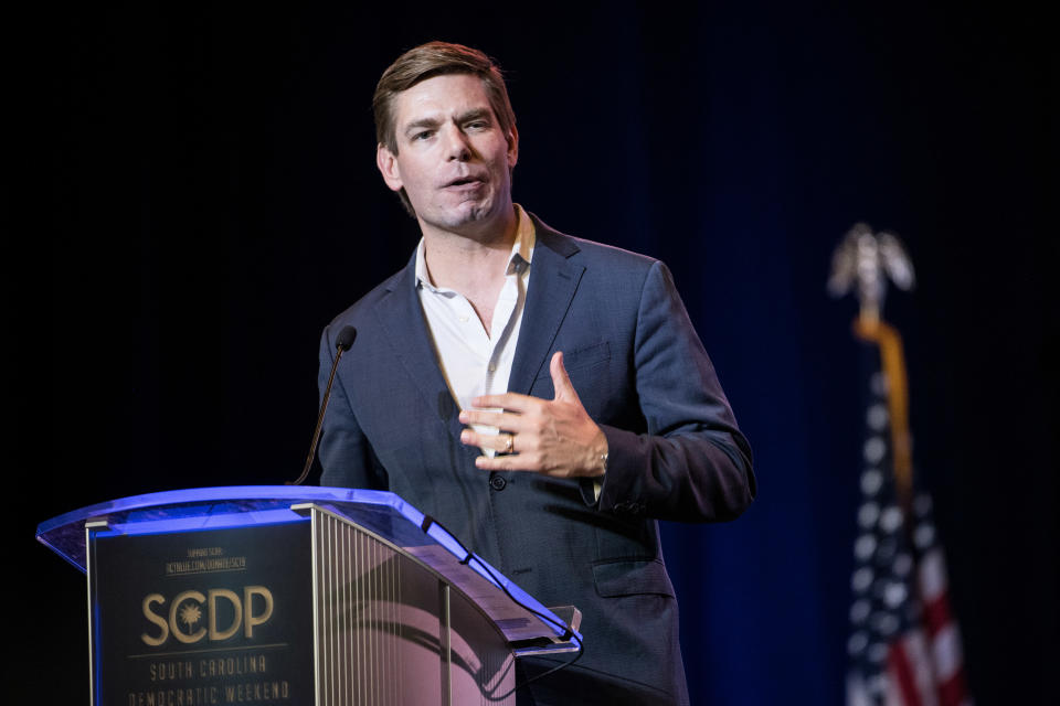 Rep. Eric Swalwell, D-Calif., speaks to the crowd during the 2019 S.C. Democratic Party Convention. (Photo: Sean Rayford/Getty Images)
