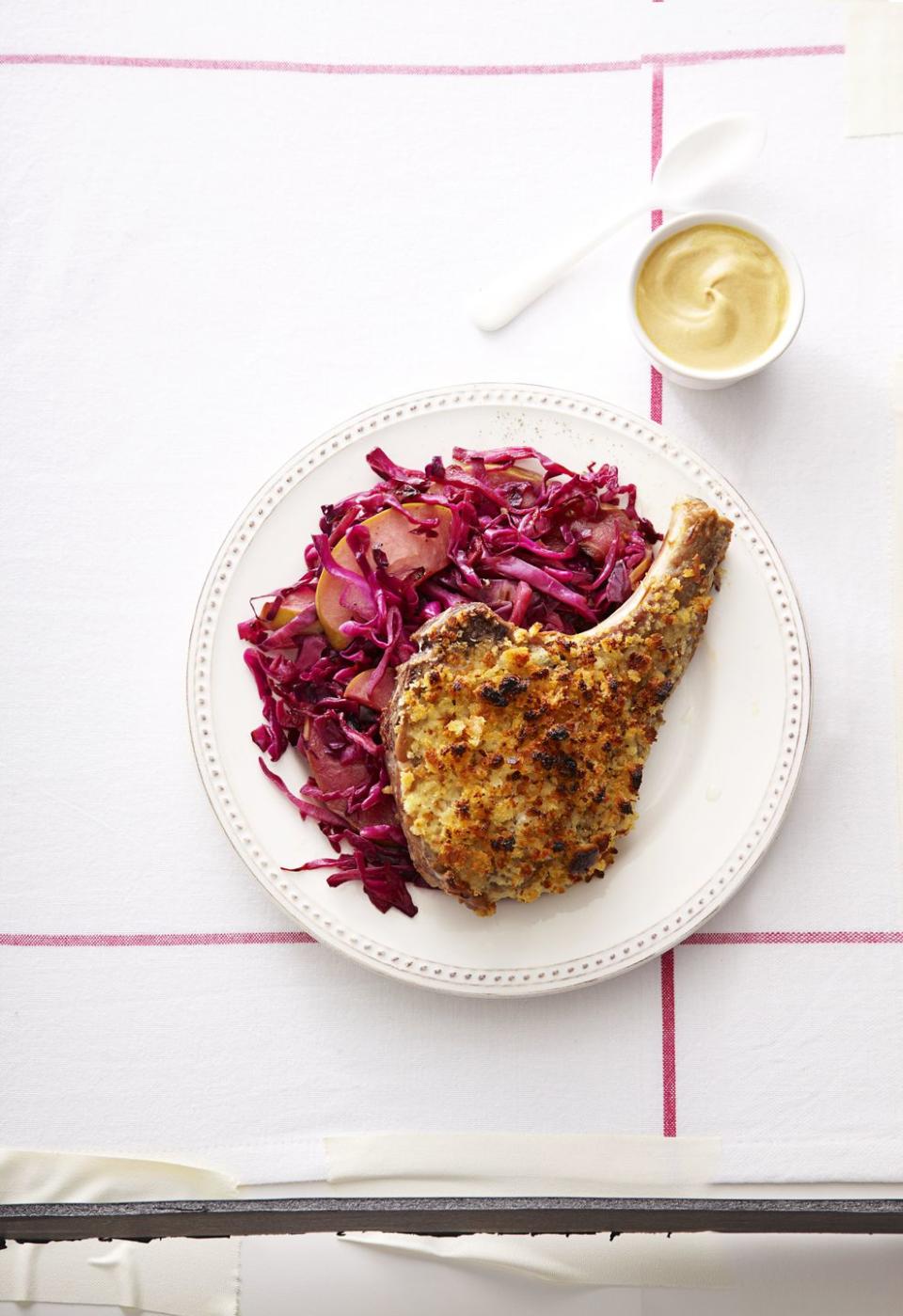 Rye-Crusted Pork Chops and Apple Slaw