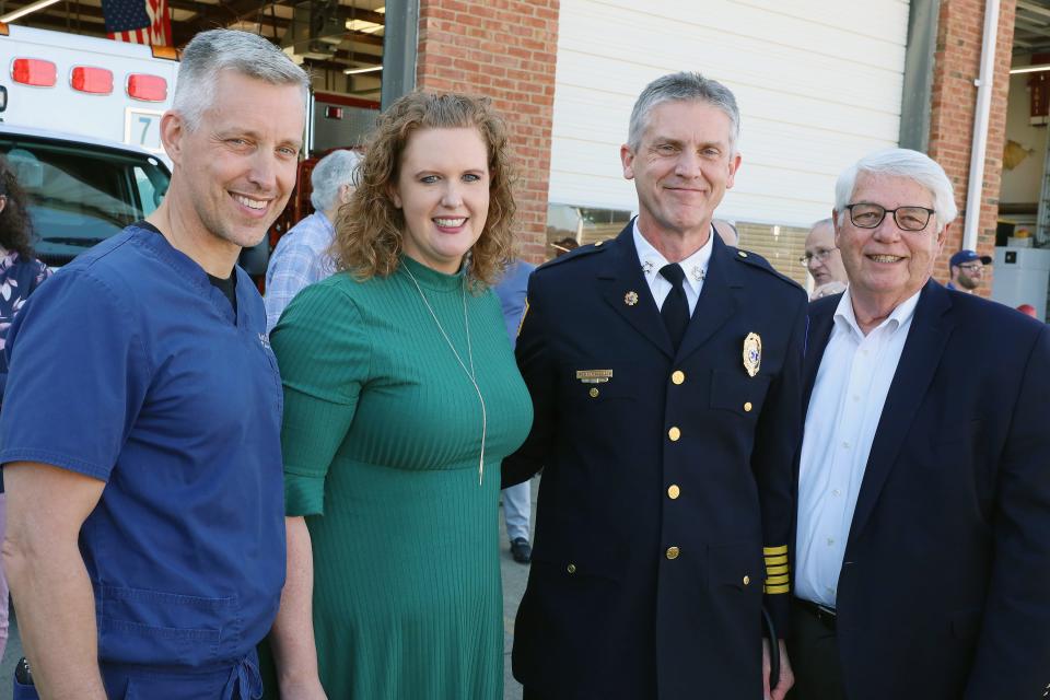Williamson Health CMO Andy Russell, Nolensville Mayor Halie Gallik, EMS Chief Michael Wallace, Mayor Rogers Anderson at the Nolensville EMS station.