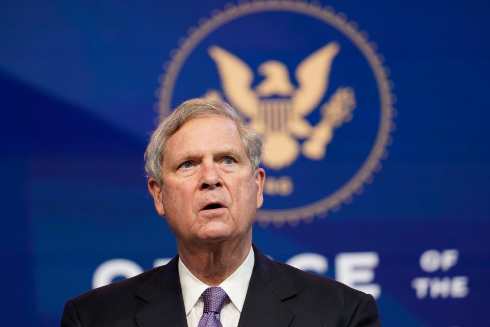 Former Agriculture Secretary Tom Vilsack, slated to reprise that role in the Biden administration, speaks during an event at The Queen theater in Wilmington, Delaware, on Friday, Dec. 11, 2020. (AP Photo/Susan Walsh)
