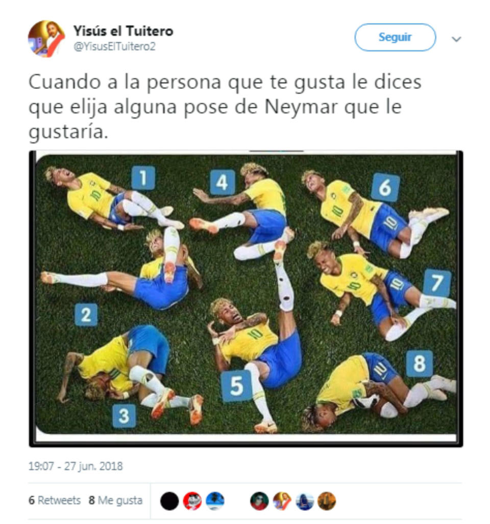 <p>Hemos visto a Neymar retorcerse en el suelo de todas las formas posibles. (Foto: Twitter / @YisusElTuitero2). </p>