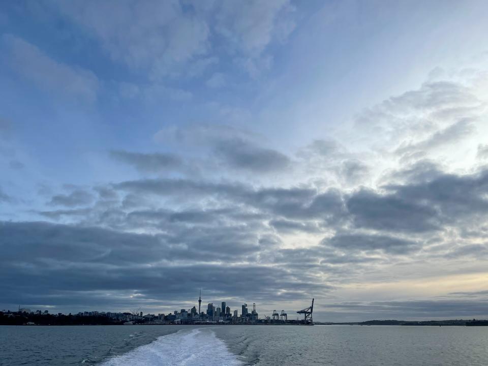 The view of Auckland, New Zealand, from a ferry.