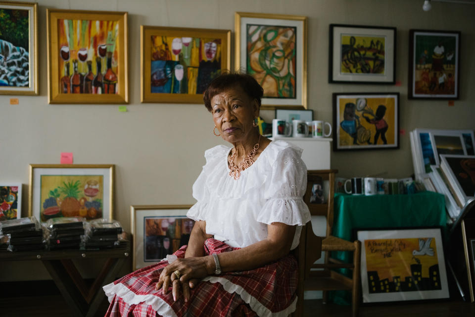 Eunice Lafate, sits in the art gallery she said she had been encouraged to open by Joe Biden, in downtown Wilmington, Del., on July 20, 2024. (Michelle Gustafson/The New York Times).