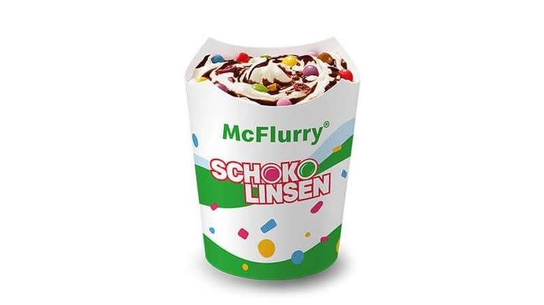 A Schokolinsen with chocolate sauce McFlurry