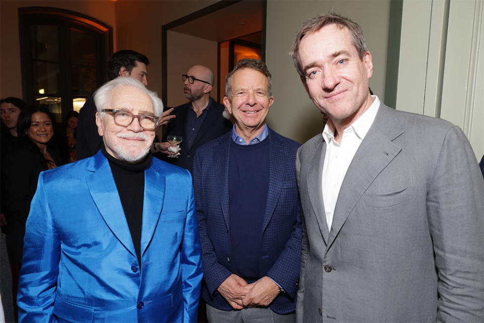 Brian Cox, UTA's Jeremy Zimmer and Matthew Macfadyen attend a joint party with Jesse Armstrong and UTA at Spago in Beverly Hills on Jan. 12, 2024.