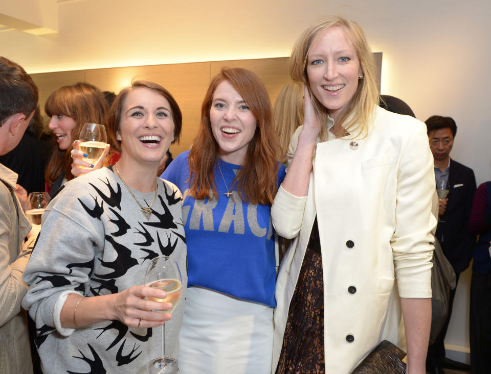 From left, Vicky McClure, Angela Scanlon and Jade Parfitt pose for photographers at the Pringle of Scotland Store Launch Party during London Fashion Week in London on Monday, Sept. 16, 2013. (Photo by Jon Furniss/Invision/AP)