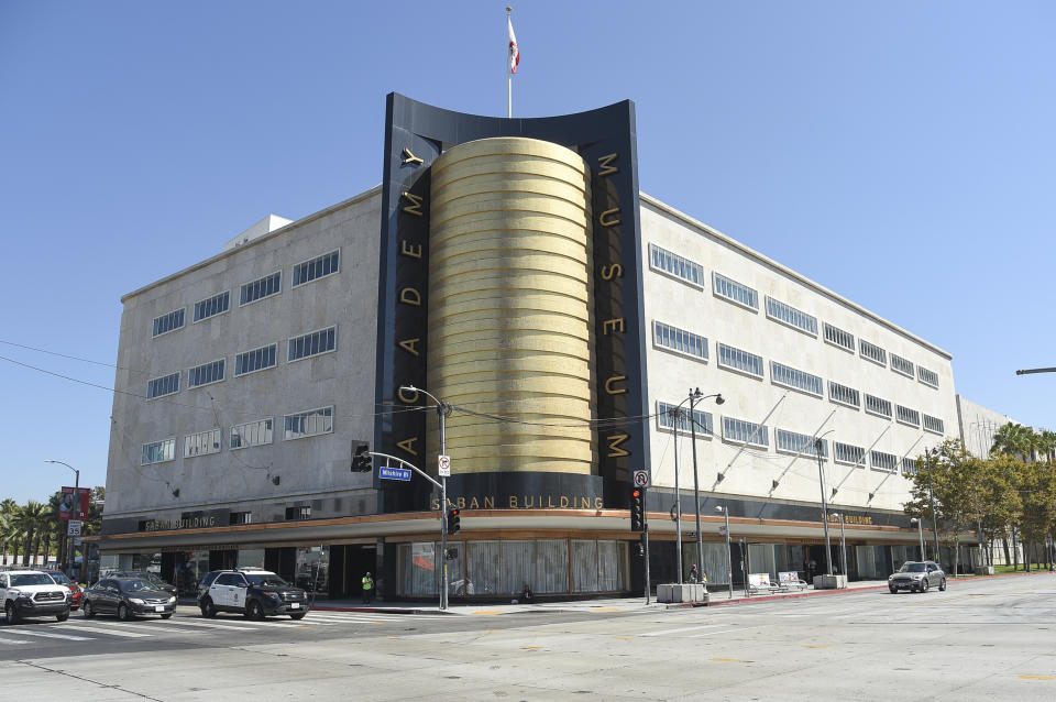 FILE - The exterior of the Academy Museum of Motion Pictures appears on Tuesday, Sept. 21, 2021, in Los Angeles. The museum opens in Los Angeles on Thursday. (Photo by Richard Shotwell/Invision/AP, File)